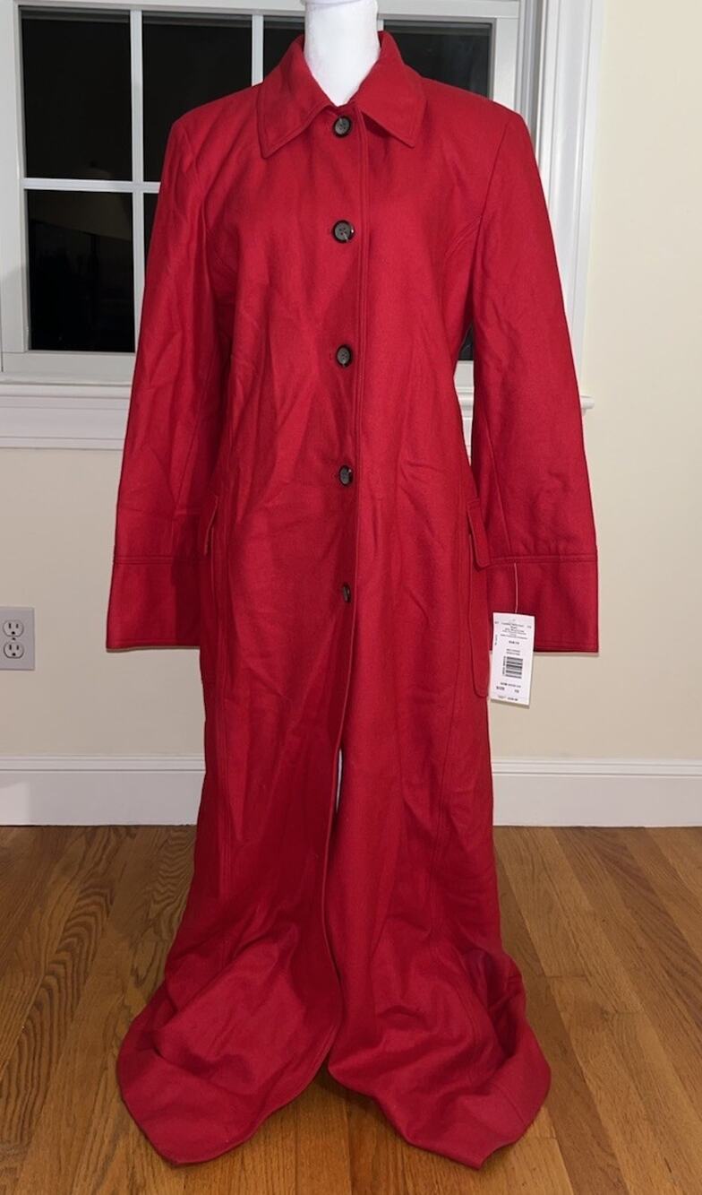 Vintage 90s Harvé Benard Red Wool Blend Long Coat Jacket Women’s Size 10 NWT